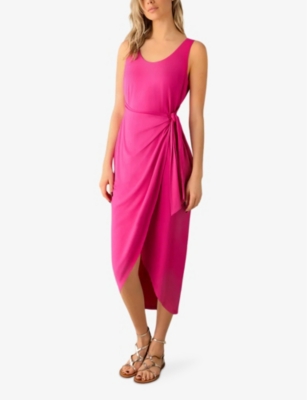 Shop Ro&zo Womens Pink Tie-waist Wrap Stretch-jersey Midi Dress