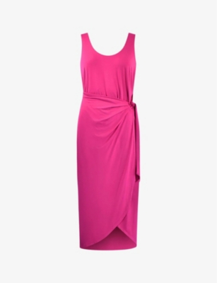 Shop Ro&zo Womens Pink Tie-waist Wrap Stretch-jersey Midi Dress