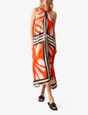 Shop Ro&zo Women's Red Placement-print Halterneck Woven Maxi Dress