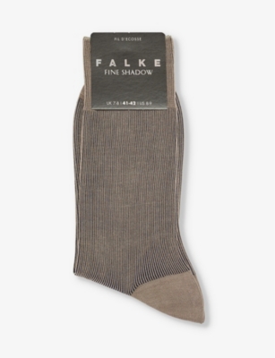 Falke Mens Silbergrau Fine Shadow Striped Stretch-knit Socks