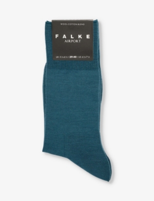 Falke Mens Mulberry Airport Logo-print Wool-blend Knitted Socks