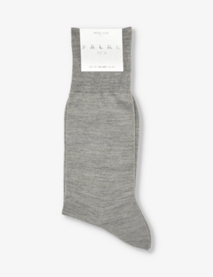 Falke Mens Light Grey Melange No. 6 Logo-print Wool-blend Knitted Socks