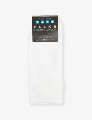 Falke Mens White Sensitive London Logo-print Cotton-blend Knitted Socks