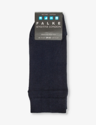 Falke Mens Dark Navy Sensitive London Logo-print Cotton-blend Knitted Socks