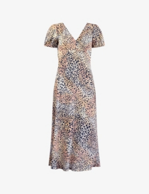 RO&ZO: Leopard-print short-sleeved woven midi dress