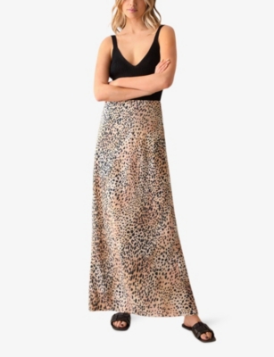 RO&ZO WOMENS MULTI LEOPARD-PRINT SPLIT-HEM WOVEN MIDI SKIRT 