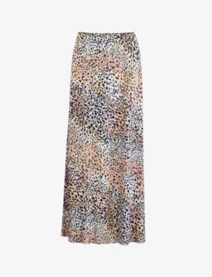 RO&ZO: Leopard-print split-hem woven midi skirt