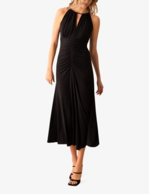 Shop Ro&zo Womens  Halter-neck Gathered Jersey Midi Dress In Black