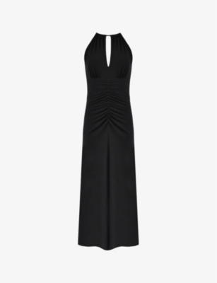 Ro&zo Halter-neck Gathered Jersey Midi Dress In Black