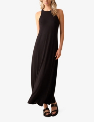 Shop Ro&zo Women's Black Round-neck Sleeveless Jersey Maxi Dress