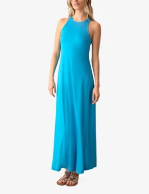 Shop Ro&zo Women's Blue Round-neck Sleeveless Jersey Maxi Dress