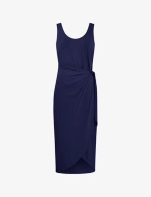 Shop Ro&zo Tie-waist Scoop-neck Jersey Midi Dress In Blue