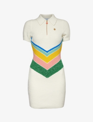 CASABLANCA: Chevron-intarsia short-sleeve cotton-blend mini dress