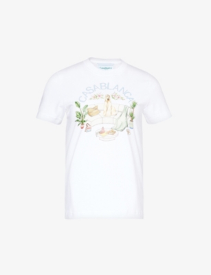 Shop Casablanca Women's White Les Airs Graphic-print Organic Cotton-jersey T-shirt