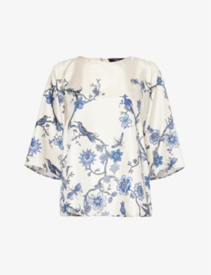 WEEKEND MAX MARA: Floral-print relaxed-fit silk-satin top
