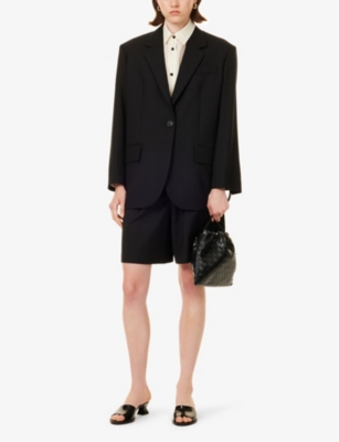 Shop Weekend Max Mara Omens Black Wide-leg High-rise Wool Shorts