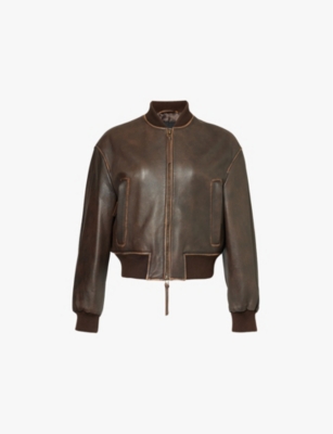 WEEKEND MAX MARA: Round-neck cropped leather jacket