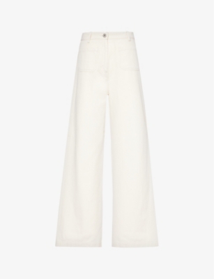 WEEKEND MAX MARA: Branded-patch wide-leg high-rise jeans