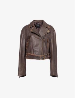 WEEKEND MAX MARA: Notch-lapel cropped leather jacket
