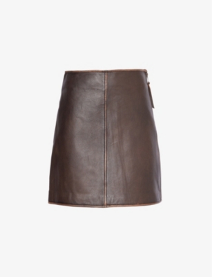 WEEKEND MAX MARA: A-line darted leather mini skirt