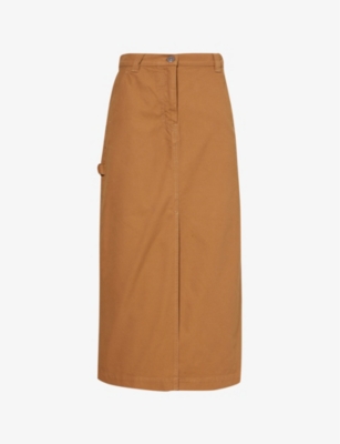 Weekend Max Mara Womens Earth Split-hem Mid-rise Denim Midi Skirt