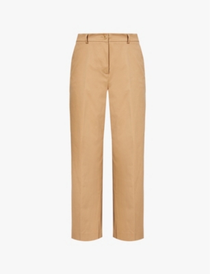 Shop Weekend Max Mara Omens Cropped High-rise Relaxed-fit Stretch-cotton Trousers Beige