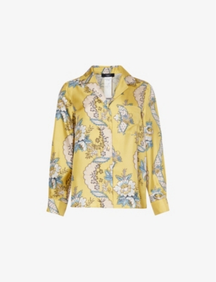 Weekend Max Mara Womens Yellow Floral-pattern Collar Silk Shirt