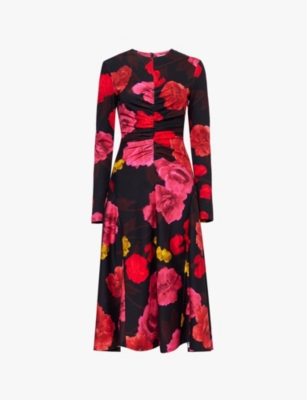 ERDEM: Floral-print ruched stretch-woven jersey midi dress