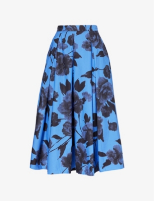 ERDEM: Floral-print high-rise cotton midi skirt