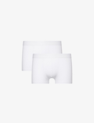 Sunspel Mens White Branded-waistband Mid-rise Pack Of Two Stretch-cotton Trunks In White