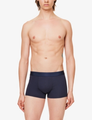 Sunspel Mens Navy Branded-waistband Mid-rise Pack Of Two Stretch-cotton Trunks In Navy