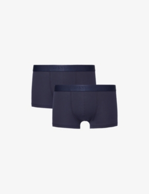 Sunspel Mens Navy Branded-waistband Mid-rise Pack Of Two Stretch-cotton Trunks In Navy