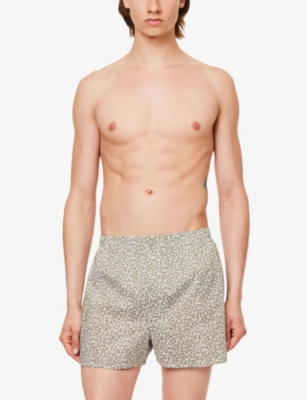 Sunspel Mens Khaki Feather Meadow Floral-print Regular-fit Cotton Boxer Shorts In Khaki Feather Meadow