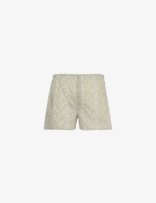 Sunspel Mens Khaki Feather Meadow Floral-print Regular-fit Cotton Boxer Shorts In Khaki Feather Meadow
