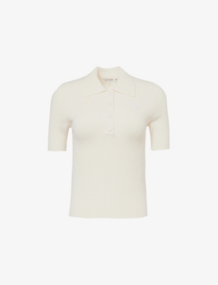 SPORTY & RICH: Ribbed short-sleeve stretch-knit polo shirt