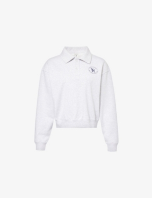 SPORTY & RICH: Brand-patch polo-collar cotton-jersey sweatshirt