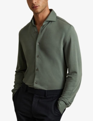 Reiss Green Smoke Modal Blend Cutaway Collar Shirt In Green Smoke