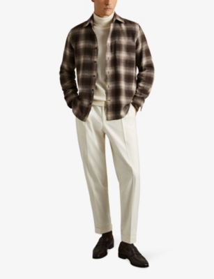 Reiss Mens Crosby Check-pattern Regular-fit Woven Shirt Brown Multi In Brown Multi