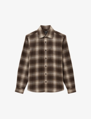 Reiss Mens Crosby Check-pattern Regular-fit Woven Shirt Brown Multi In Brown Multi