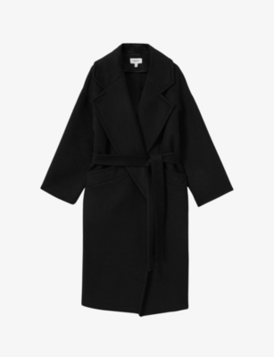 Reiss Womens Black Bridget Notched-lapel Regular-fit Wool-blend Coat