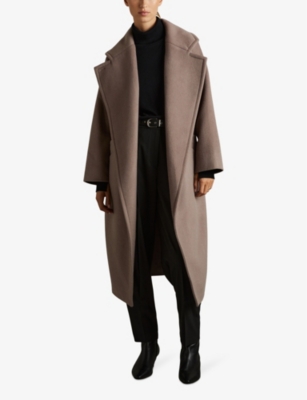 REISS WOMENS MINK NEUTRAL BRIDGET NOTCHED-LAPEL REGULAR-FIT WOOL-BLEND COAT 