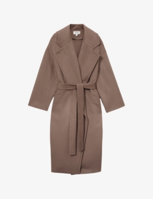 Reiss Womens Mink Neutral Bridget Notched-lapel Regular-fit Wool-blend Coat