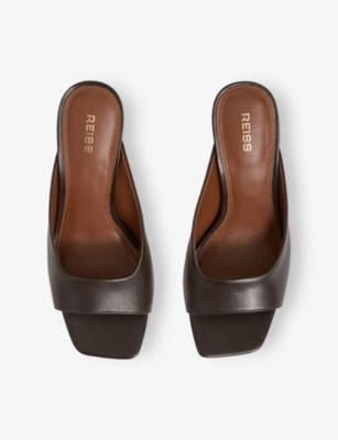 Shop Reiss Womens Chocolate Justine Heeled Leather Mules Eur 37 / 4 Uk