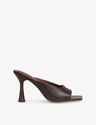 Shop Reiss Womens Chocolate Justine Heeled Leather Mules Eur 37 / 4 Uk
