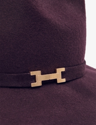 Reiss Womens Burgundy Holly Hardware-embellished Wool Fedora Hat In Brown