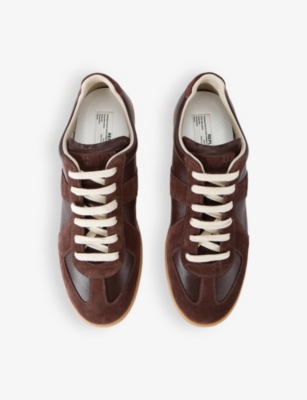 Shop Maison Margiela Brown Replica Panelled Leather Low-top Trainers Eur 41 / 7 Uk