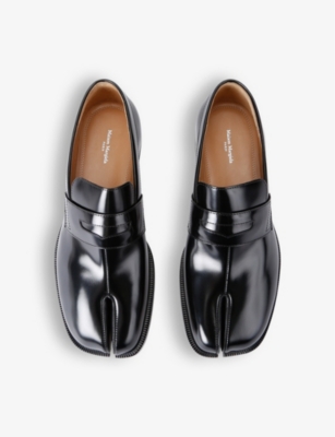 Maison Margiela Tabi County Split-toe Distressed Textured-leather Penny Loafers In Black