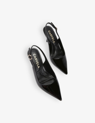 Carvela Womens Black Spirit Sling Pointed-toe Patent-leather Heels In Black