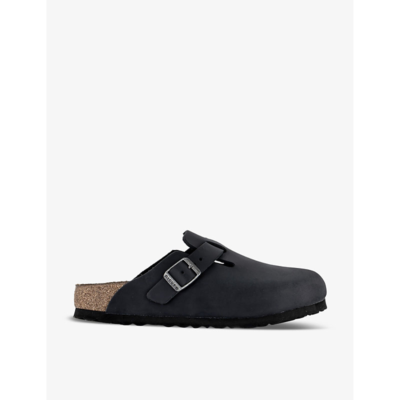 Birkenstock Boston Waxy Leather Sandals In Black