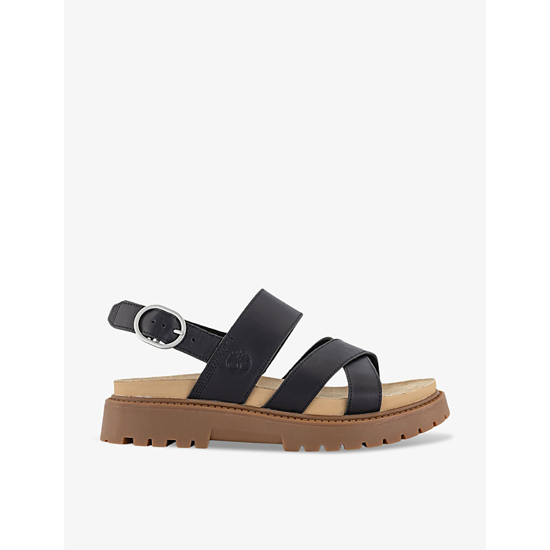 Timberland Womens Black Clairemont Logo-debossed Leather Sandals
